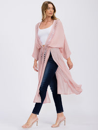 WOMEN'S LONG SLEEVE OPEN FRONT SELF TIE SLIT CARDIGAN