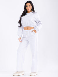 WOMEN'S LONG SLEEVE SWEATER & WIDE LEG PANTS TRIM DETAILED 2PC. SET
