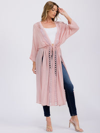 WOMEN'S LONG SLEEVE OPEN FRONT SELF TIE SLIT CARDIGAN
