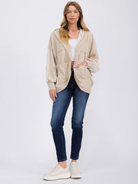 WOMEN'S LONG SLEEVE OPEN FRONT POCKETS HOODED CARDIGAN