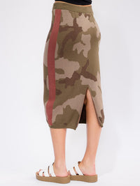 WOMEN'S ELASTIC WAIST CAMO PRINT MIDI SKIRT