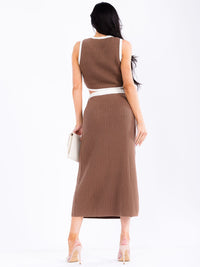 WOMEN'S SLEEVELESS CROP TOP & MAXI SKIRT KNITTED 2PC.SET