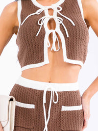 WOMEN'S SLEEVELESS CROP TOP & MAXI SKIRT KNITTED 2PC.SET