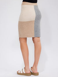 WOMEN'S ELASTIC WAIST RIBBED COLORBLOCK KNIT MINI SKIRT