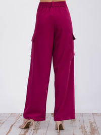 WOMEN'S BUTTON CLOSURE CARGO POCKETS WIDE LEG PANTS