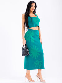 WOMEN'S SLEEVELESS CROP TOP & MAXI SKIRT PRINT 2PC.SET