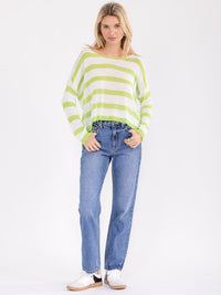 WOMEN'S LONG SLEEVE COLORBLOCK STRIPES KNIT TOP