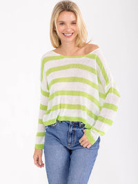 WOMEN'S LONG SLEEVE COLORBLOCK STRIPES KNIT TOP