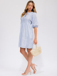 WOMEN'S SHORT SLEEVE FRONT POCKETS COLORBLOCK STRIPES MINI DRESS