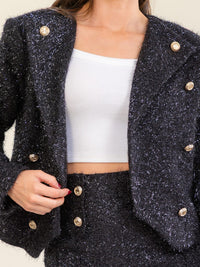 WOMEN'S LONG SLEEVE BLAZER & ZIP UP MINI SKIRT SHIMMER TWEED 2PC. SET