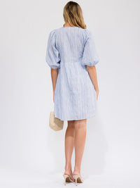 WOMEN'S SHORT SLEEVE FRONT POCKETS COLORBLOCK STRIPES MINI DRESS