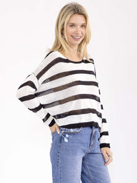 WOMEN'S LONG SLEEVE COLORBLOCK STRIPES KNIT TOP