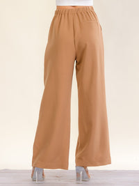 WOMEN'S BUTTON CLOSURE ELASTIC WAIST FRONT POCKETS WIDE LEG PANTS
