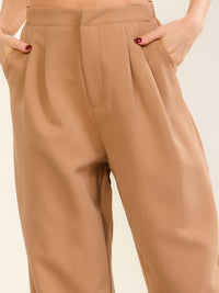 WOMEN'S BUTTON CLOSURE ELASTIC WAIST FRONT POCKETS WIDE LEG PANTS
