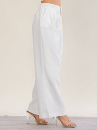 WOMEN'S BUTTON CLOSURE ELASTIC WAIST FRONT POCKETS WIDE LEG PANTS