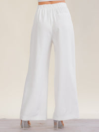 WOMEN'S BUTTON CLOSURE ELASTIC WAIST FRONT POCKETS WIDE LEG PANTS