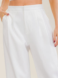 WOMEN'S BUTTON CLOSURE ELASTIC WAIST FRONT POCKETS WIDE LEG PANTS