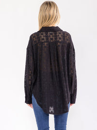 WOMEN'S LONG SLEEVE V-NECK FRONT POCKETS LACE TOP