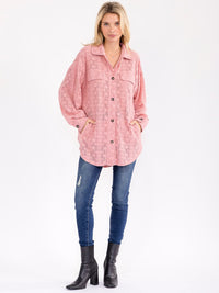 WOMEN'S LONG SLEEVE V-NECK FRONT POCKETS LACE TOP