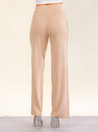 WOMEN'S ELASTIC WAIST RIBBED SEQUINS WIDE LEG PANTS