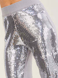 WOMEN'S ELASTIC WAIST RIBBED SEQUINS WIDE LEG PANTS