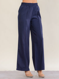 WOMEN'S ELASTIC WAIST FRONT POCKETS WIDE LEG PANTS