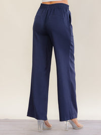 WOMEN'S ELASTIC WAIST FRONT POCKETS WIDE LEG PANTS