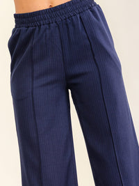 WOMEN'S ELASTIC WAIST FRONT POCKETS WIDE LEG PANTS