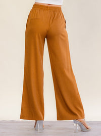 WOMEN'S ELASTIC WAIST FRONT POCKETS WIDE LEG PANTS