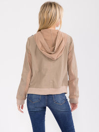 WOMEN'S LONG SLEEVE ZIPPER CLOSURE FRONT POCKETS HOODED JACKET