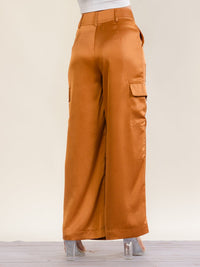 WOMEN'S BUTTON CLOSURE CARGO POCKETS WIDE LEG PANTS