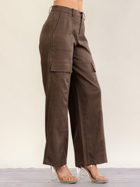 WOMEN'S BUTTON CLOSURE CARGO FRONT POCKETS WIDE LEG PANTS