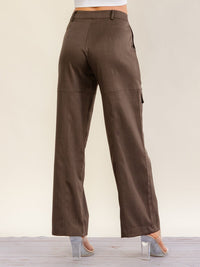 WOMEN'S BUTTON CLOSURE CARGO FRONT POCKETS WIDE LEG PANTS