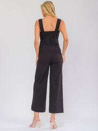 WOMEN'S SLEEVELESS BUTTON UP FRONT POCKETS STRETCH DENIM JUMPSUIT