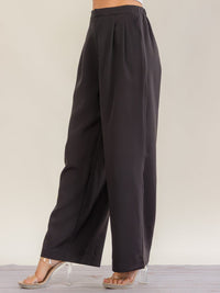 WOMEN'S BUTTON CLOSURE ELASTIC WAIST FRONT POCKETS WIDE LEG PANTS