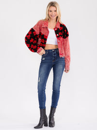 WOMEN'S LONG SLEEVE BUTTON CLOSURE FRONT POCKETS SHERPA CORDUROY JACKET