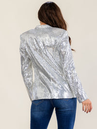 WOMEN'S LONG SLEEVE PADDED SHOULDERS BUTTON CLOSURE SEQUINS BLAZER