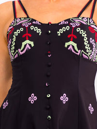 WOMEN'S SLEEVELESS BUTTONS FLORAL PRINT MAXI DRESS