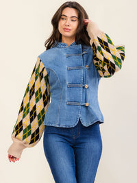 WOMEN'S LONG SLEEVE BUTTON CLOSURE DENIM CONTRAST JACKET
