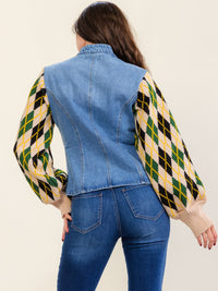 WOMEN'S LONG SLEEVE BUTTON CLOSURE DENIM CONTRAST JACKET