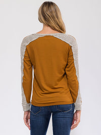 WOMEN'S LONG SLEEVE ANIMAL PRINT DETAILED TOP