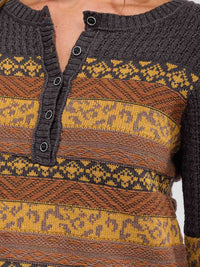 WOMEN'S LONG SLEEVE BUTTON UP MULTI PRINT TOP