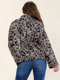 WOMEN'S LONG SLEEVE ZIP UP FRONT POCKET COLORBLOCK LEAF PRINT JACKET