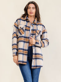 WOMEN'S LONG SLEEVE BUTTON CLOSURE FRONT POCKETS PLAID JACKET