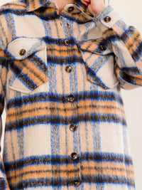 WOMEN'S LONG SLEEVE BUTTON CLOSURE FRONT POCKETS PLAID JACKET