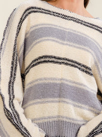 WOMEN'S LONG SLEEVE COLORBLOCK STRIPES PULLOVER KNIT SWEATER