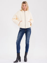 WOMEN'S LONG SLEEVE ZIPPER CLOSURE FRONT POCKETS PUFFER JACKET