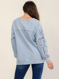 WOMEN'S LONG SLEEVE EYELET DETAILED PULLOVER SWEATER