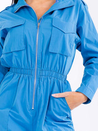 WOMEN'S LONG SLEEVE ZIP UP ELASTIC WAIST POCKETS ADJUSTABLE LEG JUMPSUIT