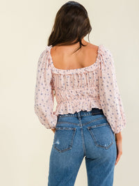 WOMEN'S LONG SLEEVE RUCHED FLORAL PRINT BLOUSE